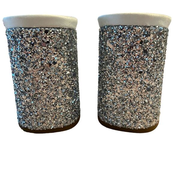 Miu Miu Forma Raso Glitter Block Heels Sandals Square Toe Bianco Argento Sz 39.5 - Picture 10 of 13